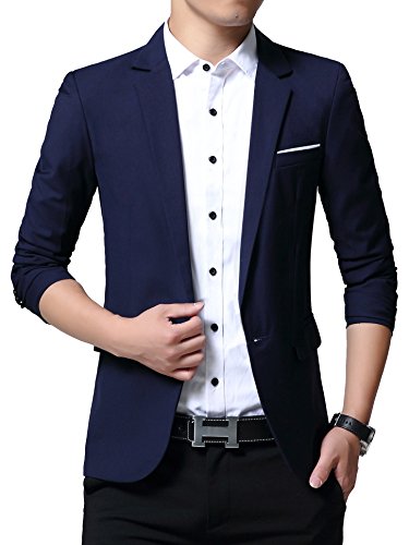 Men s slim fit suits casual one button solid blazer jac…