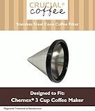 Crucial Coffee Washable, Reusable Stainless Steel Cone Coffee Filter Fits for Chemex CM-1C and Replaces Chemex FP-2 Filters