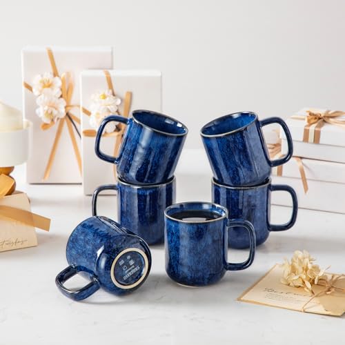 vancasso Starry 12oz/360ml Stoneware Coffee Mugs Set of 6, Blue | Tea Cups with Handle, Perfect for Cocoa Milk, Coffee and All Beverages, Microwave & Dishwasher Safe