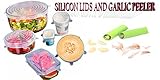 SILICONE STRETCH LIDS (6pcs pack) and GARLIC PEELER --Premium Quality-- BPA FREE, FDA Approved, DishWasher and Owen Safe -- 'KEEPS YOUR FOOD COVERED'