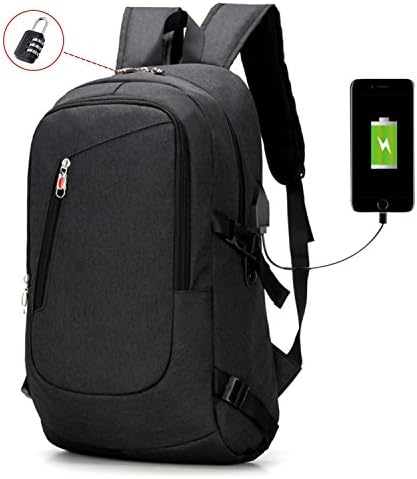FengLongShun Waterproof Laptop Backpack,Anti Theft Travel Backpacks with Headphone Port, USB Charging Port and Lock,Fits 15 15.6 inch Laptop and Notebook (Black)