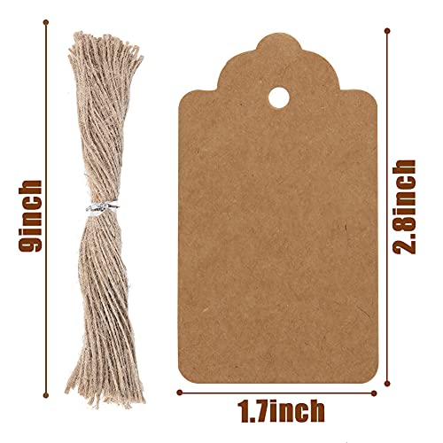 SallyFashion Kraft Paper Tags, 600 PCS Craft Hang Tags with Free 600 PCS Natural Jute Twine for Gifts Arts and Crafts Wedding Holiday