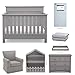 Crib Furniture - 7 Piece Nursery Set with Crib Mattress, Convertible Crib, Dresser, Bookcase, Glider Chair, Changing Top, Crib Sheets, Serta Fall River - Gray/Dove Gray