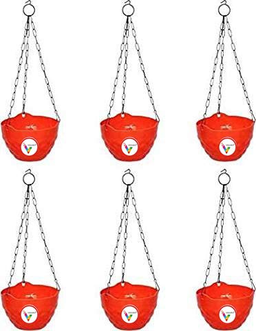 Vinshra Diamond Hanging Flower Pots with Hook Chain, Multicolor, 7 Inch, 6 Pieces