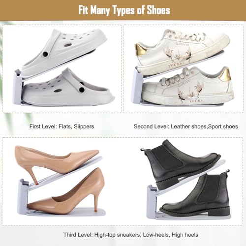Pack of 20 Space-Saving Shoe Racks, Adjustable Shoe Storage with 3 Levels, Non-Slip Shoe Organizer, Shoe Holder for Storage and Display of High Heels, Sports, Flip-Flops