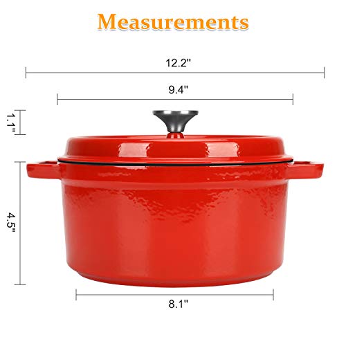 Dutch Oven Red,Enameled Cast Iron Dutch Oven with Lid, 5 Quart Round Nonstick Enamel Cookware Crock Pot,Dutch Oven with Dual Handle and Cover Casserole Dish 9.45 Inch