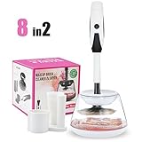 Makeup Brush Cleaner Upgraded, Chimocee 8 in 2 Automatic Electric Makeup Brush Cleaner and Dryer Machine with Two Adjustable Speeds, Completely Clean and Dry in 360 Rotation with 2 Silicone Collars