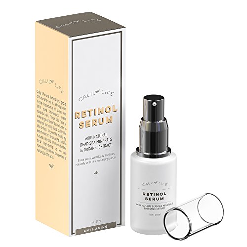Calily Life Organic Anti-Aging Retinol Serum with Dead Sea Minerals, 1 Fl. Oz. – with Aloe, Vitamins A, B5, C,