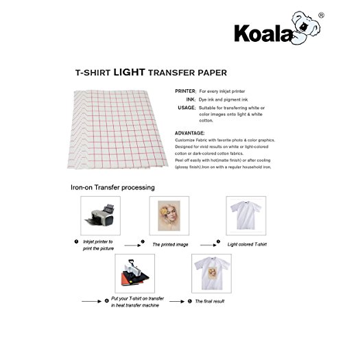 image for KOALA PAPER Koala Iron-on T-shirt Transfers Paper for Light Fabric, Su