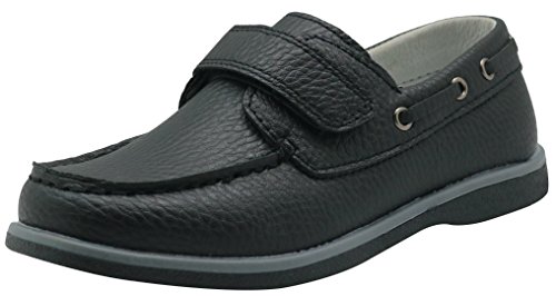 Apakowa Kids Boys Loafers Casual Slip On Boat Shoes with Strap (Toddler/Little Kid/Big Kid) (Color : Black, Size : 4.5 M US Big Kid)
