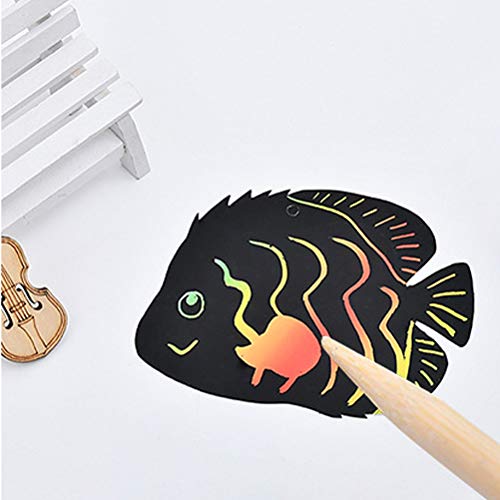 Odowalker Scratch Art Paper of Rainbow Dinosaur Scratchboard Craft Kits with Wooden Styluses for DIY Kits & Decorations Boys Girls Classroom Craft Party Game Supplies (Marine Animal)