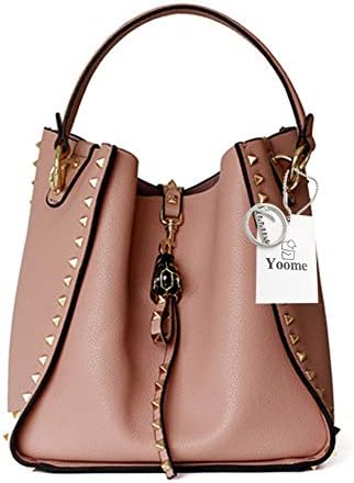 Yoome Women Cowhide Leather Bucket Bag Punk Purse Crossbody Rivets Clutch Shoulder Handbags