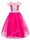 Okidokiyo Little Girls Princess Aurora Costume Halloween Party Dress Up (Pink, 4-5 Years)