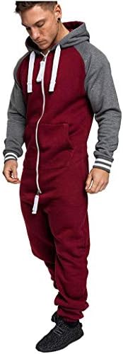 Men Hooded Onesie Jumpsuit Printed Christmas Romper Overall Zip up Playsuit