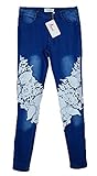 Sexy Women Denim Light Blue Skinny Jeans Crochet Lace Party Jeans Pants Trousers