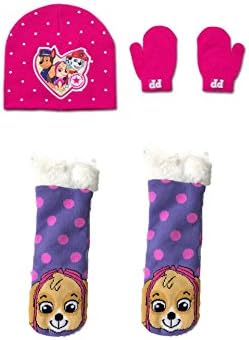 Nickelodeon Paw Patrol Skye and Everest Knit Cap Gloves Plus Plush Slipper Socks