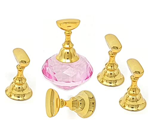 Kiara World Magnetic Nail Art Tips Stand Crystal Base Alloy Holders Manicure Set Practice Holder Salon Tool DIY (Pink)