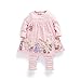 FERENYI Baby Girls Summer Clothes Cartoon Long-Sleeved Dress with Pants Sets (90/11-16 Months, Pink)
