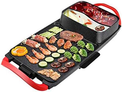 Electric indoor smokeless oven, electric hot pot, electric baking pan, 3-in-1, suitable for home and outdoor (Color : Black)