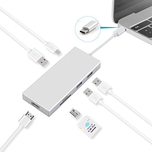 USB C Hub for Macbook Pro, DEEPOW USB C Hub Adapter with Type C Charging Port, HDMI Output, 3 USB 3.0 Ports, Card Reader - Portable Multiport Type c Hub Adapter for MacBook Pro,  Chromebook and More