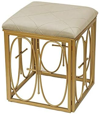 Dipamkar® Velvet Footstool with Gold Base | Dressing Table Stool | Modern Ottoman Upholstered Dressing Pouffe | Foot Stool Chair Rest for Living Room Office & Bedroom (Stool(DR001), Grey)