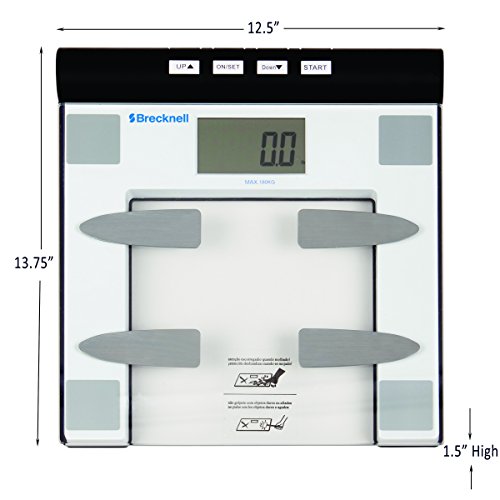 Brecknell na BFS-150 Digital Body Fat Bathroom Scale, 396 lb. Capacity, 12 User Memory, Easy to Clean Top, Large LCD, Glass Top, White