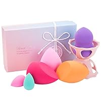 FITDON Makeup Sponge Blender Set, 6 PCS Latex-free Beauty Foundation Blending Sponges Applicator, Flawless for Liquid Cream and Powder, Multi Color and Shape with Blender Holder