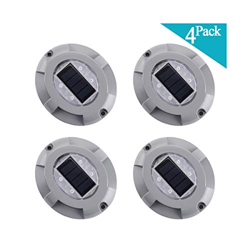 4 Pack Solar Deck Lights LED Dock Light Solar Lamps Step Road Path Stud Maker Light Waterproof Security Warning Driveway Lights for Outdoor Fence Patio Yard Home Pathway Stairs Garden(Warm White)