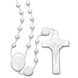 White Plastic Rosary Beads St. Benedict Cross Lot 25 Pack