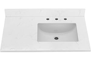LOCALAND 36 Inch Vanity Sink Top, Engineered Stone Composite Vanity Top with Sink,Vanity Top with Rectangular Right Offset Sink in Ariston White, with 8 Inch Widespread Faucet Hole and Backsplash