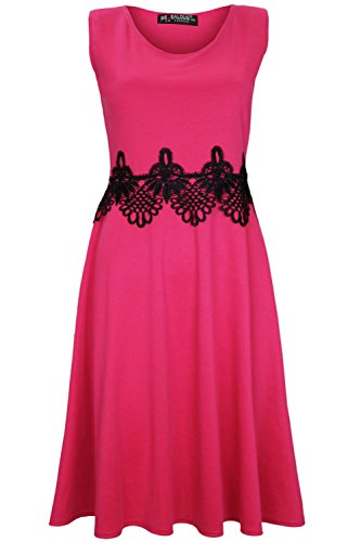 Oops Outlet Women's Sleeveless Waist Lace Insert Flared Franki Skater Midi Dress
