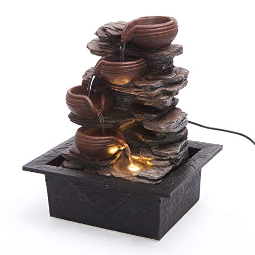 Cascading Bowls on Rocks Formation Indoor Water Fountain with LED Light