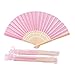 Sepwedd 50pcs pink Imitated Silk Fabric Bamboo Folded Hand Fan Bridal Dancing Props Church Wedding party favors with Organza Bags