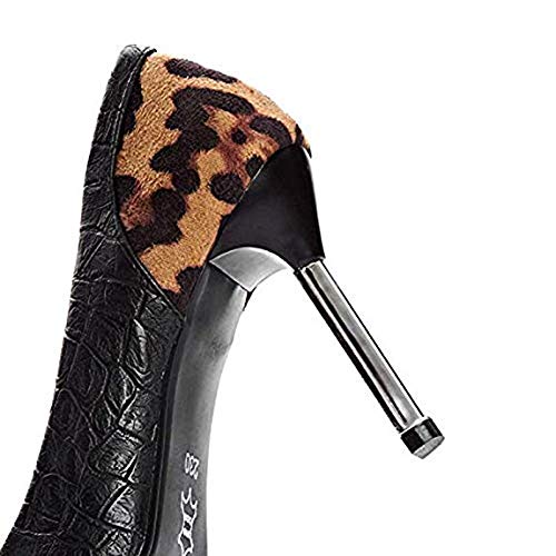 LUOLAN Women Sexy Leopard Pumps Shoes,Pointed Toe 3.1 Inch/8cm High Heels Stilettos Club Dress Shoes (7 MU S) Black