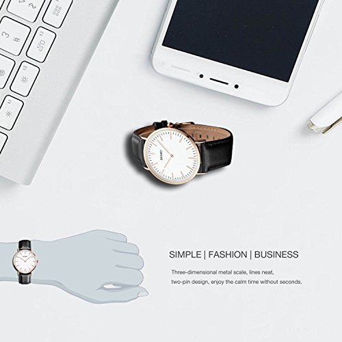 image for cofuo Men's Dress Wrist Quartz Watch with Black Leather Band - Men Bus