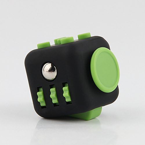 Fidget Dice 6 Sides Cube Anti Stress and Depression Toys for Children and Adults (Black/Green)