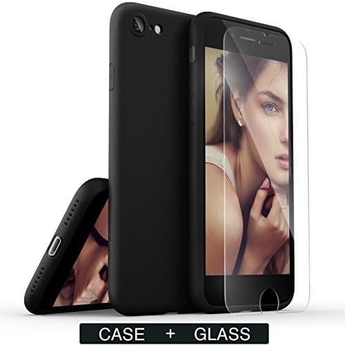 [2 in 1] iPhone 7 Case with Tempered Glass Screen Protector, Moduro [MINIMALIST SERIES] Full Coverage Ultra Thin [1.0mm] Slim Fit TPU Case for iPhone 7 [Eco Packaging] [Matte Black]