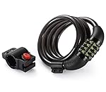 UShake Bike Lock Cable, 4-Feet Bike Cable Basic Self Coiling Resettable Combination Cable Bike Locks with Complimentary Mounting Bracket, 4 Feet x 1/2 Inch