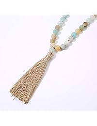 Balibali - Collar largo de 0.315 in con cuentas de chakra, piedra natural, meditación, yoga, japa, rosario, oración, abalorio, borla