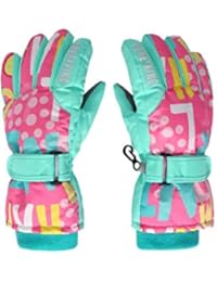 Hiheart Girls Winter Ski Gloves Waterproof Outdoor Thicken Glove Pink Letter 3-6 Years