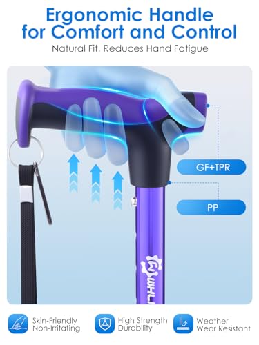 Adjustable Walking Cane for Women & Men for Stability, Self Standing Cane with Second Handle for Standing, Foldable Collapsible Folding Cane, Walking Sticks for Seniors & Adult