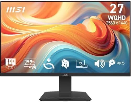 PRO MP273Q E14 Monitor 27" WQHD 2560×1440, Pannello IPS, 144 Hz, 1 ms, Adaptive-Sync, Tecnologia Eye Care, Altoparlanti Integrati, HDMI 2.0b, DisplayPort 1.2a, Design Senza Cornice, Montaggio Vesa