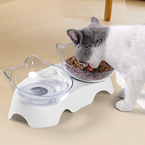MILIFUN Cat Bowls, Cat Food Bowls Elevated, Double Kitty Bowls with 15°Tilted Raised Cat Dishes, Pet Feeding Bowl for… - Image 3