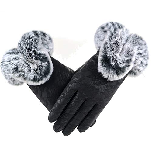 image for YiYLunneo Women Velvet Lace Gloves Winter Touchscreen Texting Warm Lin