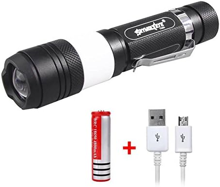 Zoom Flashlight 1000 LM 6 Modes T6 2 LED Flashlight Camping Light USB Rechargeable (1 Pack with Bettery)
