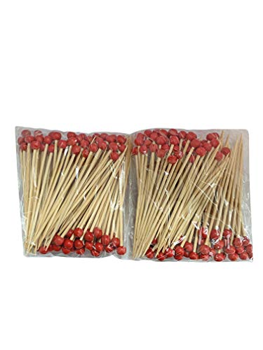 image for KingSeal Bamboo Wood Cocktail Picks, 4.5 Inches, Red Ball Head, Perfec