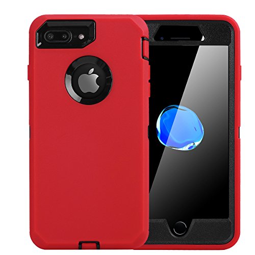 iPhone 8 Plus/ 7 Plus Case, Daul Layer Armor [Full Body] [Heavy Duty Protection ] Shock Reduction/Bumper Case with Built in Screen Protector for Apple iPhone 8 Plus/7 Plus (Black/Red)