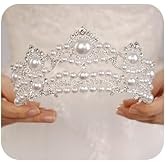 JWICOS Wedding Tiara for Bride Pearl Tiaras and Crowns for Women Rhinestone Birthday Crown for Girls Pearl Hair Accessories for Christmas Halloween Pageant Prom