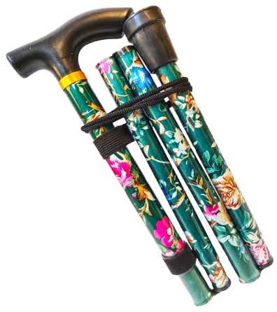 Walking Stick Easy Adjustable Height Folding Extendable Walking Cane Walking Aid Mobility Aid Collapsible Walking Stick Lightweight Flexible And Durable Walking Stick HTUK® (Green Flower)