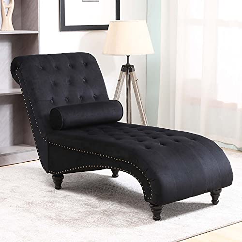 OKAKOPA Modern Glam Tufted Velvet Chaise Lounge with Scrolled Backrest,Indoor Chaise Lounge